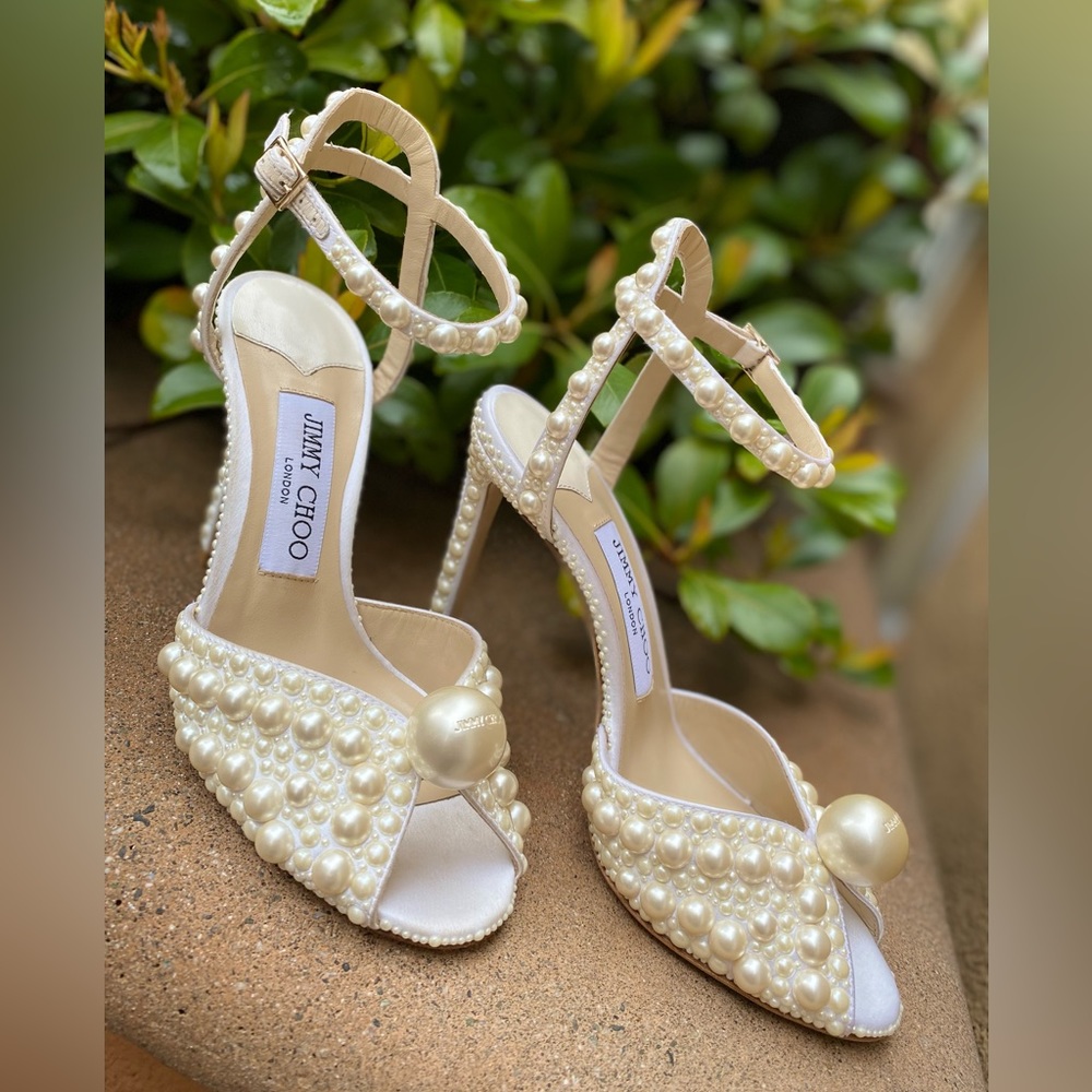 New Jimmy Choo Sacora 100 White Satin Sandals with All Over Pearls 36 - Picture 15 of 17